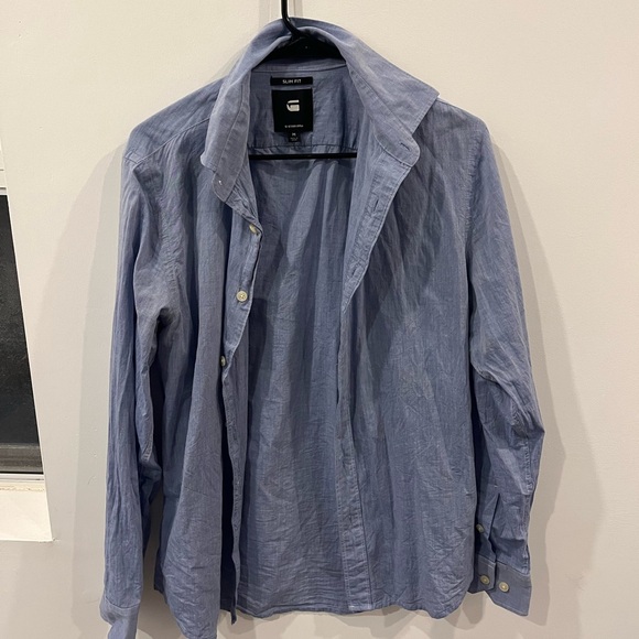 GSTAR M Grey/blue casual button down shirt. Slim fit - Picture 1 of 2